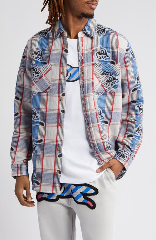ICECREAM Harry Running Dog Plaid Flannel Button-Up Shirt Strong Blue at Nordstrom,