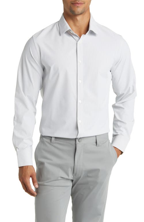 Mizzen+Main Leeward Trim Fit Stripe Performance Button-Up Shirt in Silver Banker Stripe at Nordstrom, Size Xx-Large