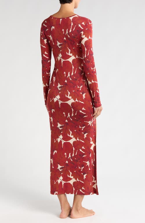 Kilo Brava Long Sleeve Maxi Nightgown In Fallen Leaves