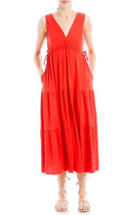 V-Neck Sleeveless Tiered Maxi Dress