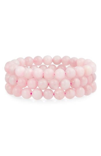 Bling Jewelry Set Of 3 Semiprecious Stone Beaded Stretch Bracelets In Light Pink
