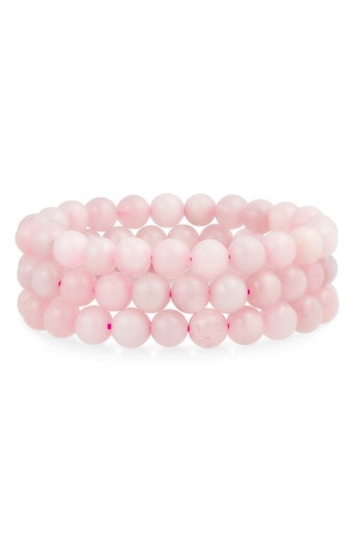 Bling Jewelry Set Of 3 Semiprecious Stone Beaded Stretch Bracelets In Light Pink