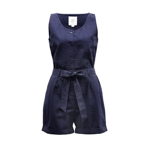 Shop Hope & Henry Organic Seersucker Romper In Navy Seersucker