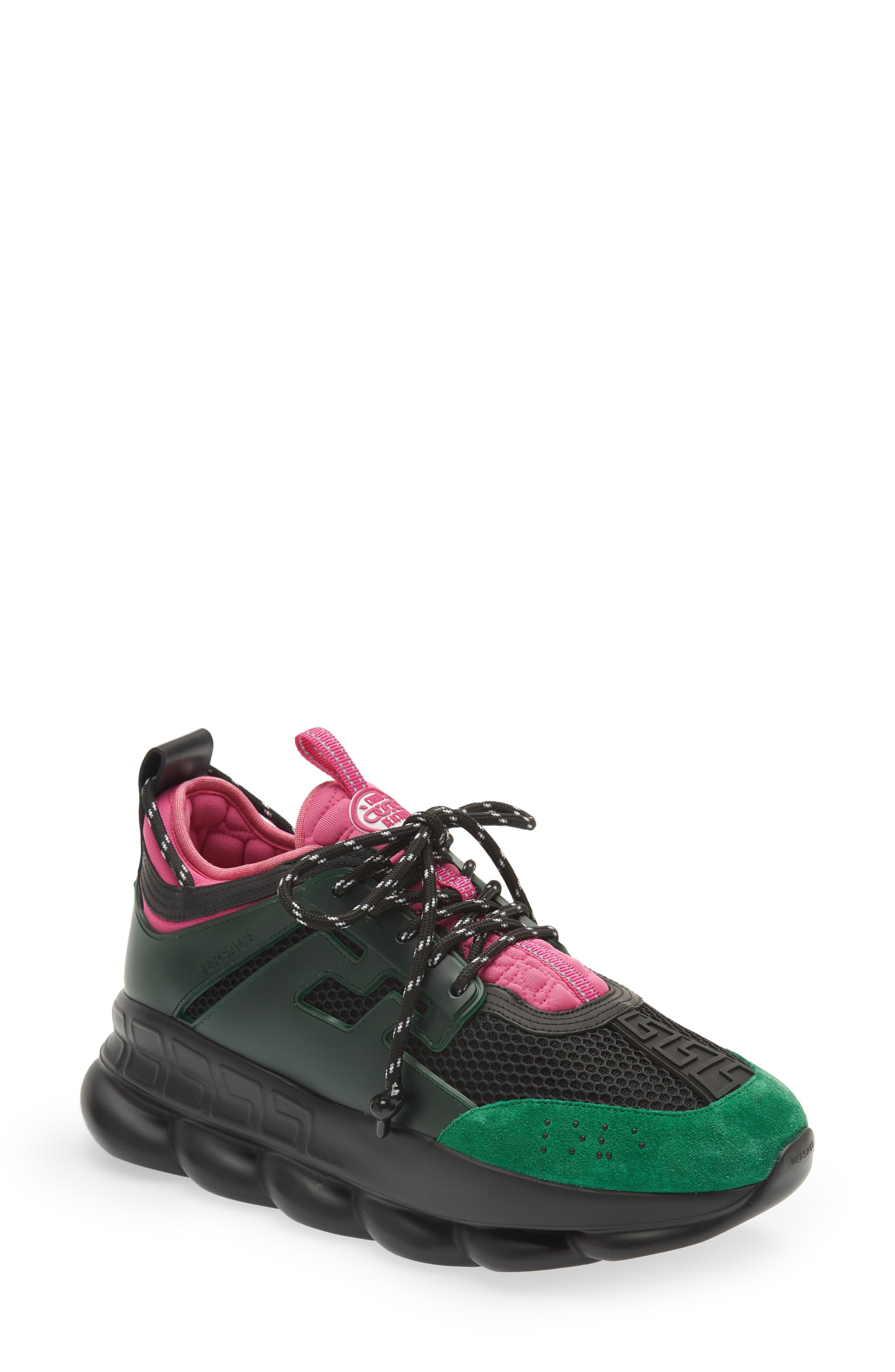 VERSACE Chain Reaction Sneaker in Emerald Black Cerise