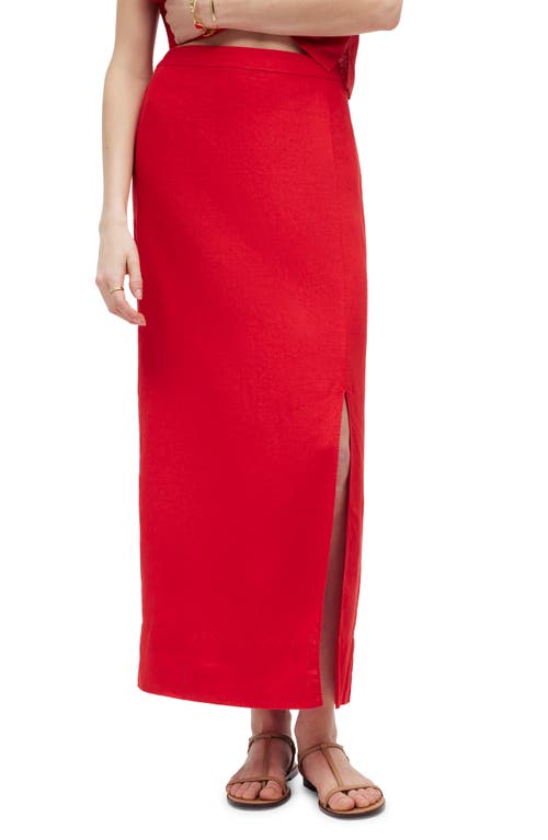 Linen Column Maxi Skirt in Rouge