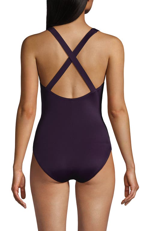 Shop Lands' End Chlorine Resistant Scoop Neck X-back High Leg Soft Cup Tugless Sporty One Piece Swimsuit In Blackberry Tile Geos