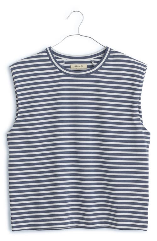 Shop Madewell Stripe Structured Muscle Tee In Sunfaded Indigo