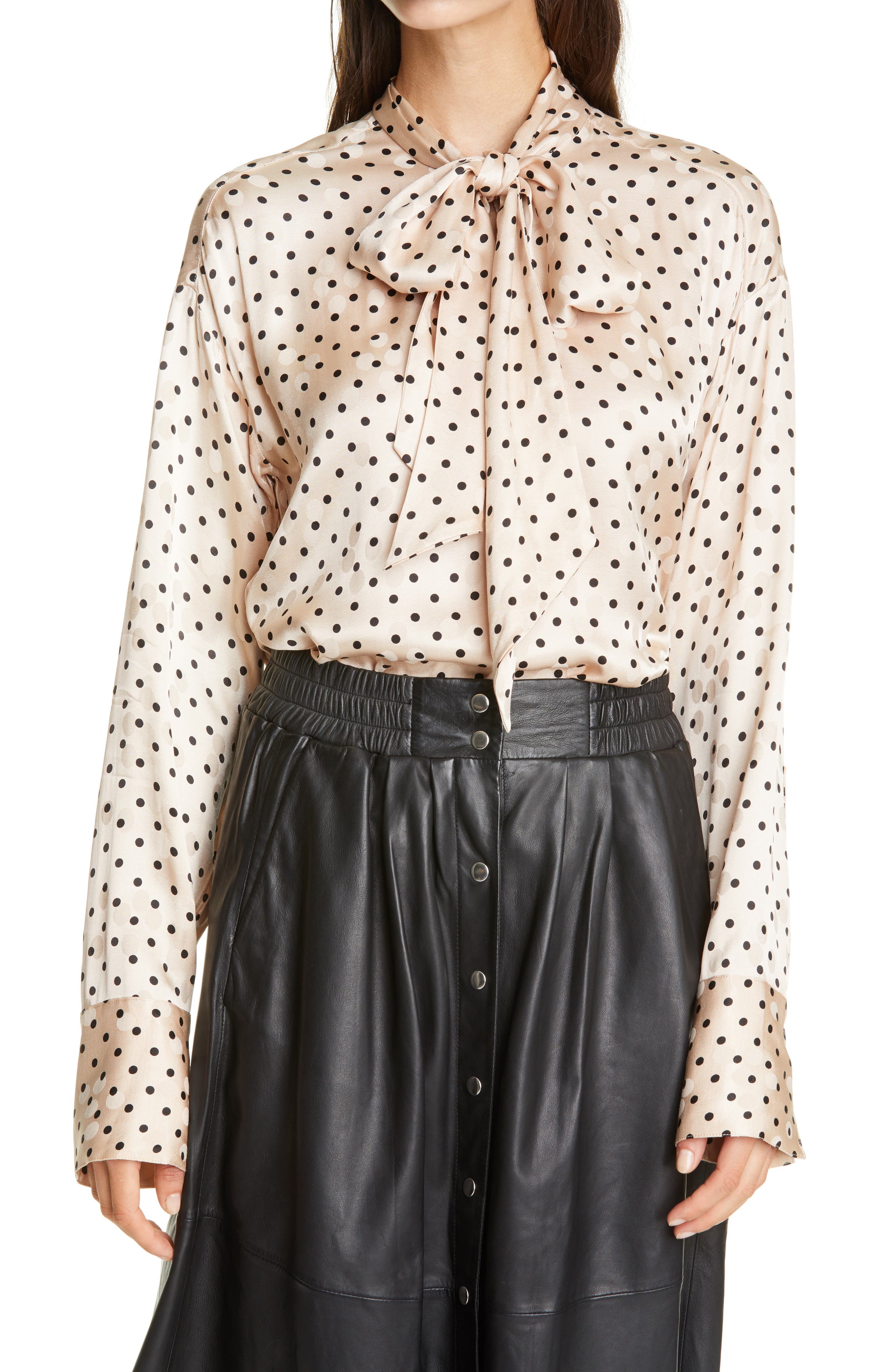 polka dot tie neck blouse