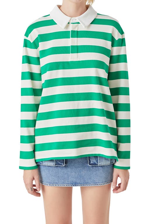 Shop Grey Lab Stripe Cotton Blend Polo Shirt In Green/white