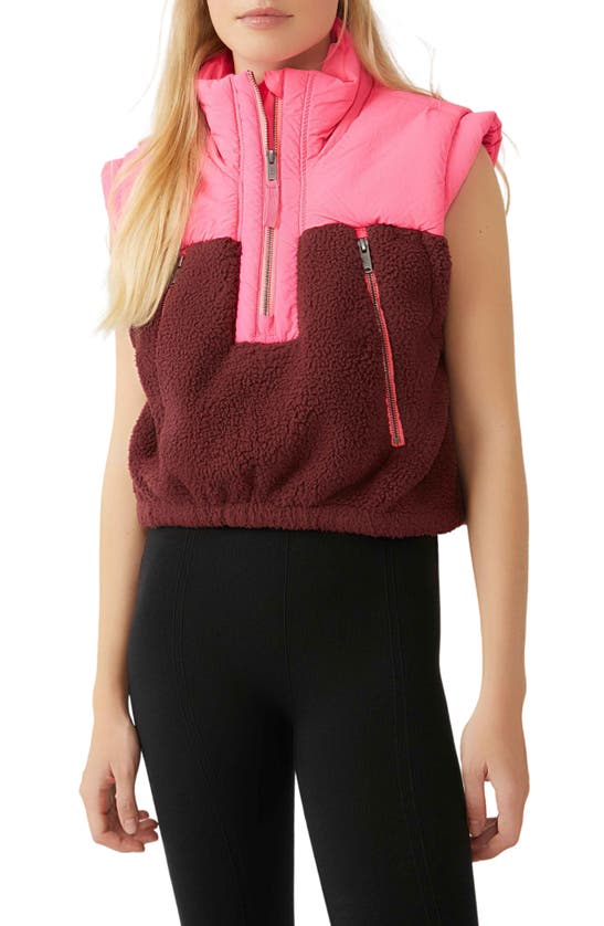 Fp Movement Journey Ahead Faux Shearling & Nylon Vest In Pomegranate