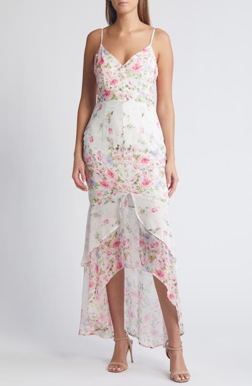 Breathtaking Vision Floral High-Low Dress in White/Pink/Green