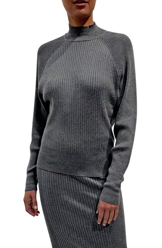 Jaclyn Smith Mock Neck Rib Sweater In Grey