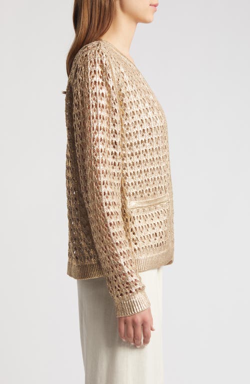 Shop Kobi Halperin Eve Open Stitch Open Front Cardigan In Gold