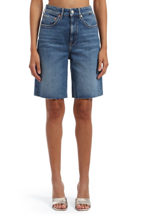Mavi Jeans Selina Cutoff Bermuda Denim Shorts In Mid Brushed Recycled Blue
