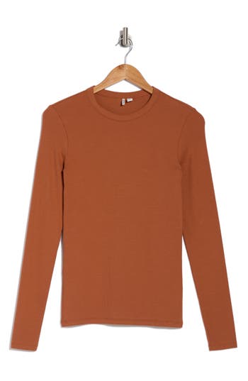 Nordstrom Everyday Long Sleeve Crewneck Rib T-shirt In Rust Bisque