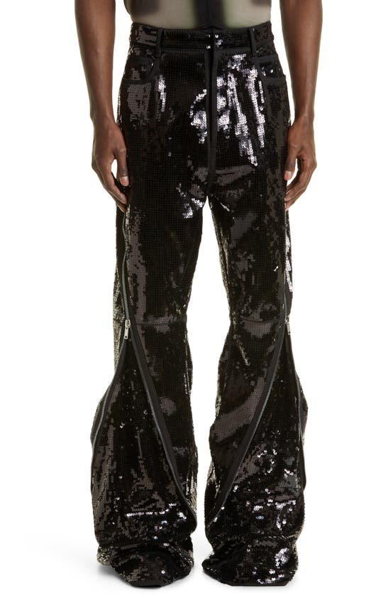 Rick Owens Bolan Banana Zip Embellished Sequin Trousers In Black