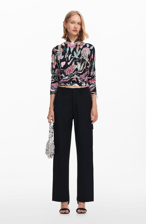 Desigual Manchester Floral Print Crewneck Sweater In Black