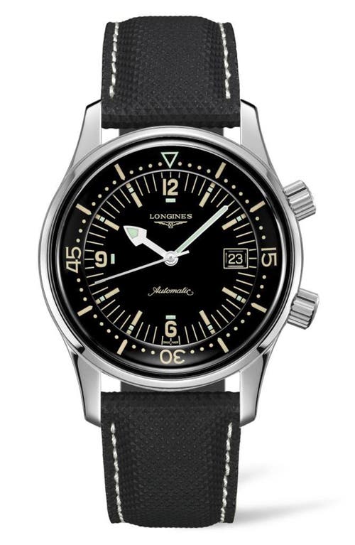 Longines Legend Diver Automatic Leather Strap Watch, 42mm In Metallic