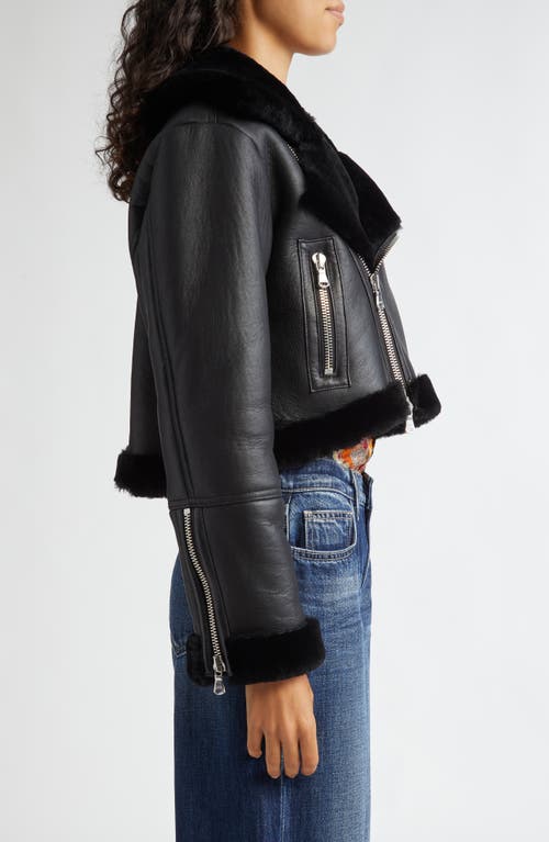 Shop L Agence L'agence Pike Leather & Genuine Shearling Crop Jacket In Black