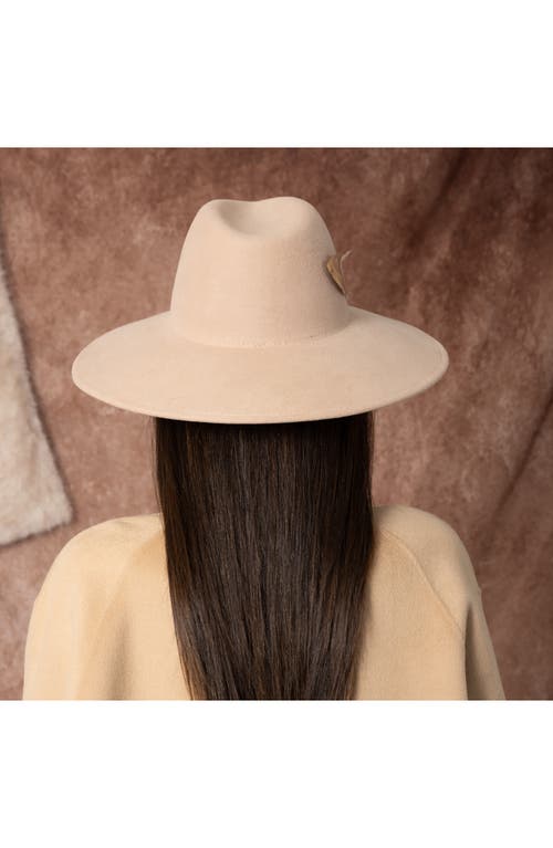 Eugenia Kim Emmanuelle Feather Trim Wool Fedora In Sand