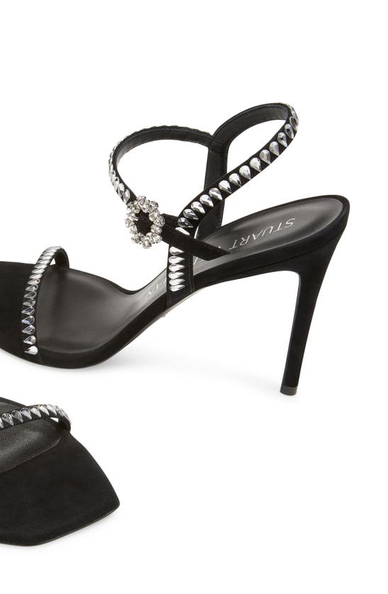 Stuart Weitzman Gemcut Crystal Suede Stiletto Sandals In Black
