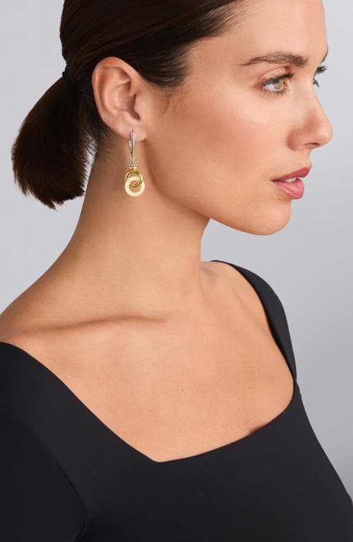 Lagos Signature Caviar Two-tone Interlocking Diamond Drop Earrings In Two-tone