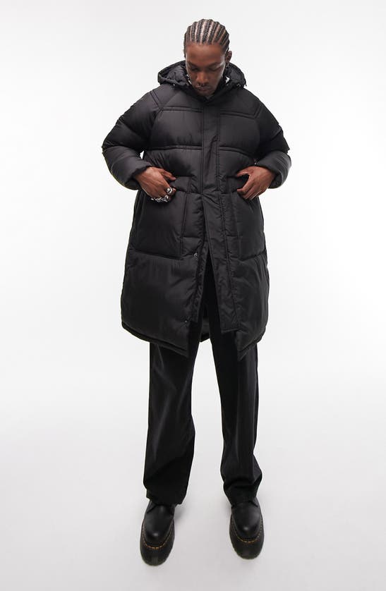 Shop Topman Fishtail Longline Puffer Jacket In Black