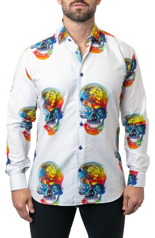 Maceoo Fibonacci Limitless Skull Egyptian Cotton Button-Up Shirt in White at Nordstrom, Size 2