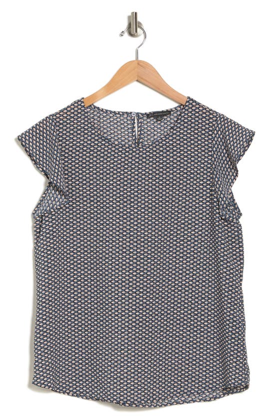 Shop Adrianna Papell Print Flutter Sleeve Top In Dusty Blue Harvest Geo