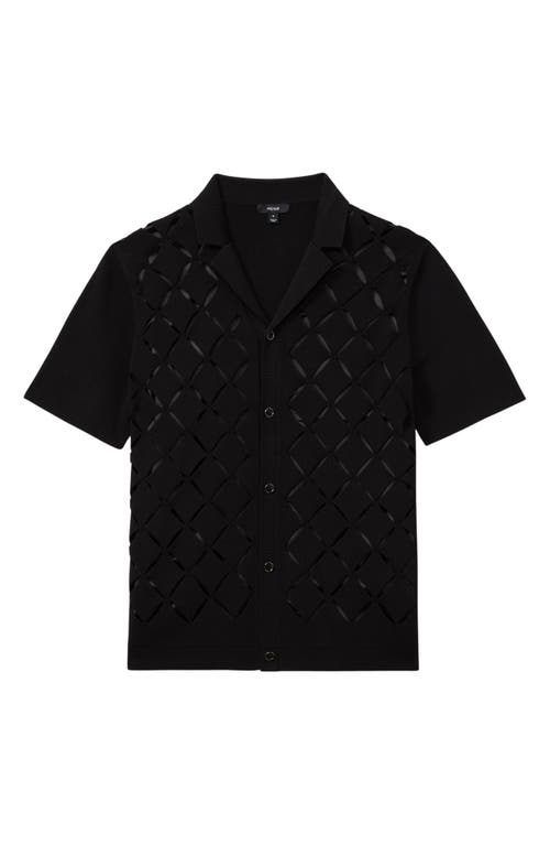 Shop Reiss Quinn Geo Pattern Knit Camp Shirt In Black