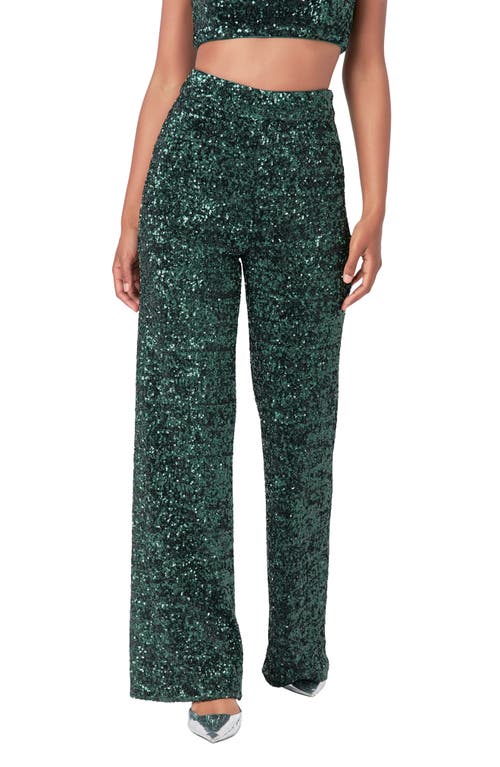 Endless Rose Sequin High Waist Wide Leg Pants In Emerald