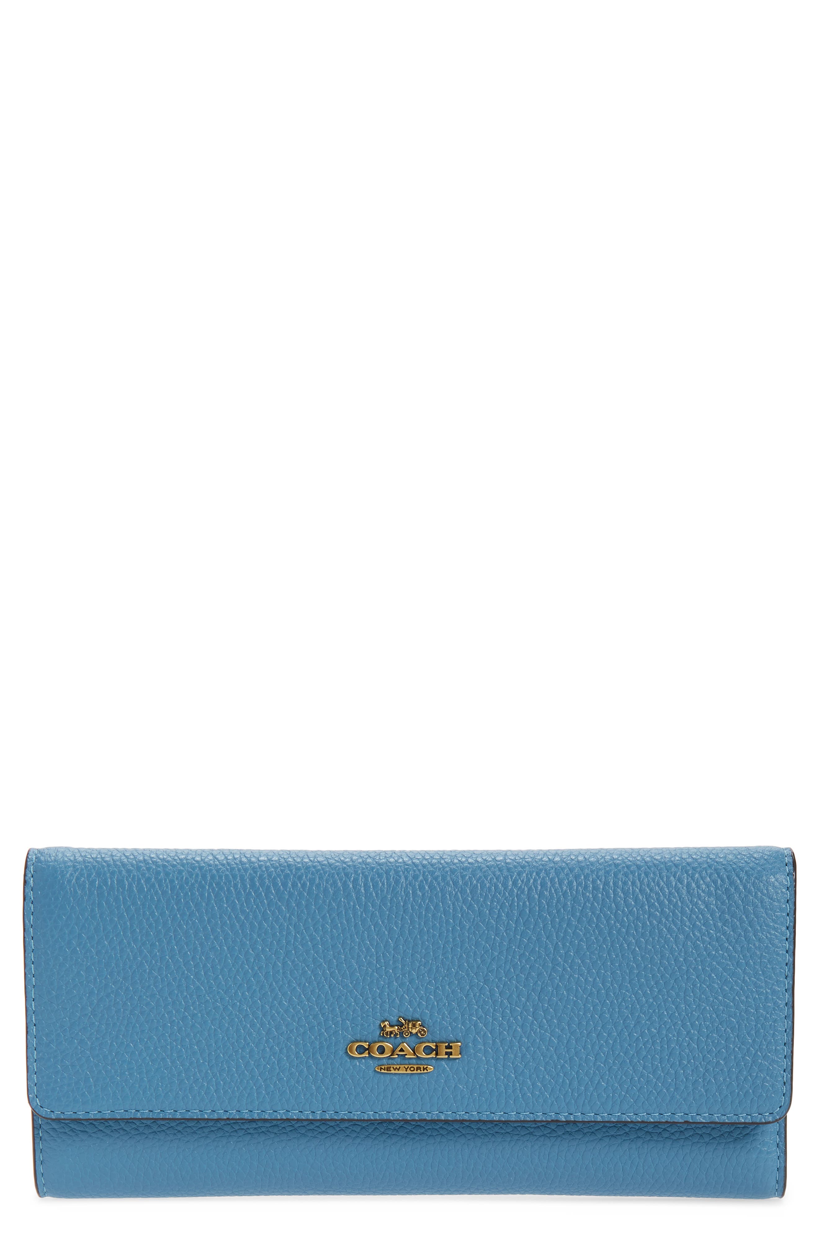UPC 193971639482 Women's Coach Pebbled Leather Trifold Wallet Blue