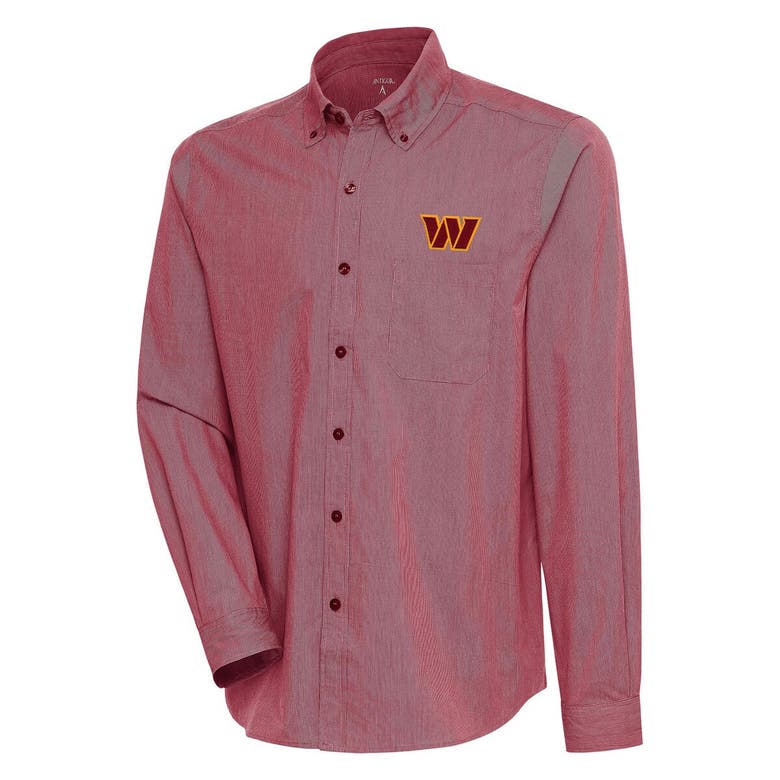 Shop Antigua Burgundy/white Washington Commanders Compression Tri-blend Long Sleeve Button-down Shirt