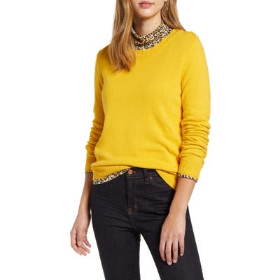 1901 Shoulder Button Cotton & Wool Blend Crewneck Sweater, Yellow