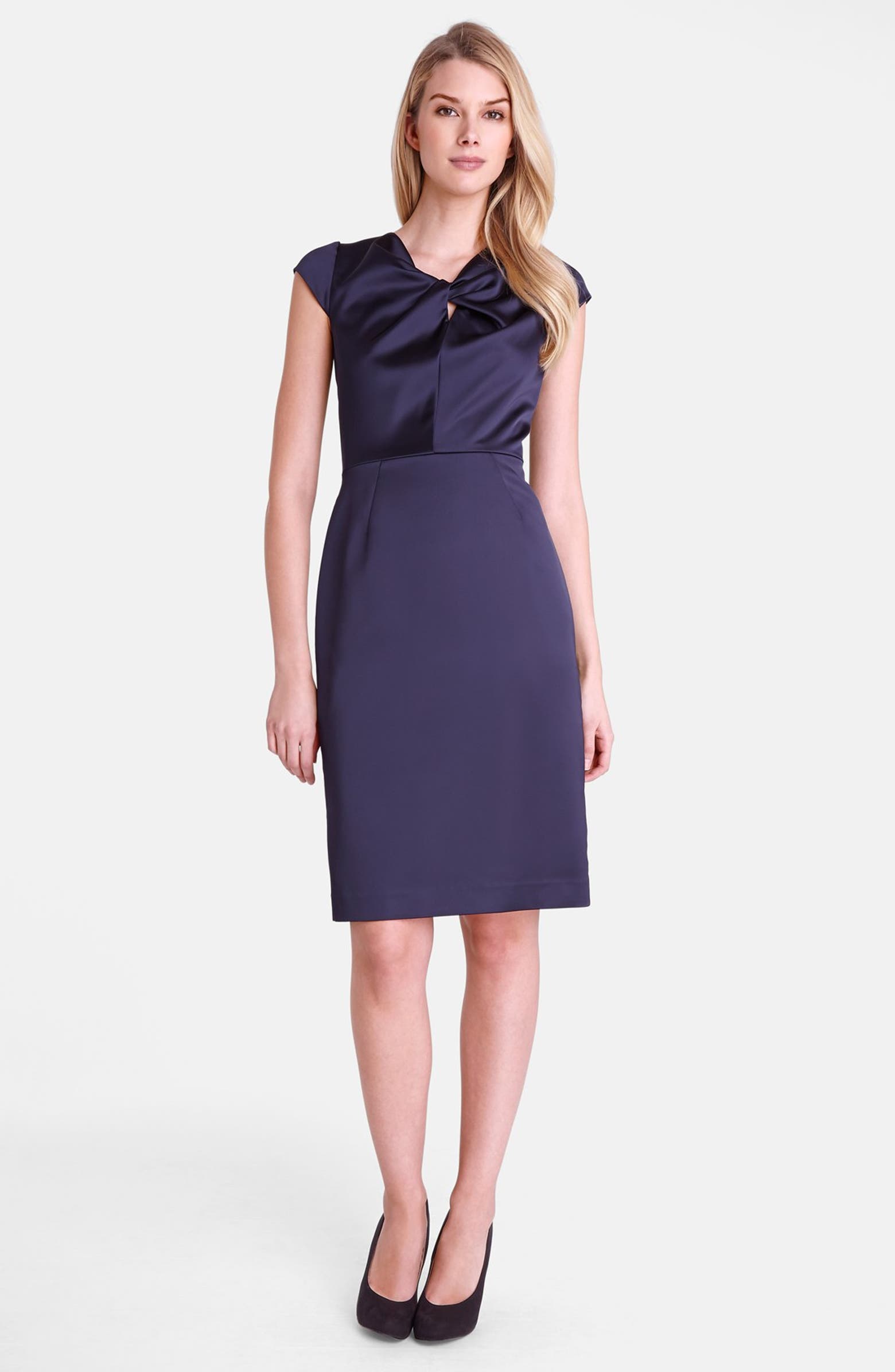 Tahari Twist Front Satin Sheath Dress Nordstrom