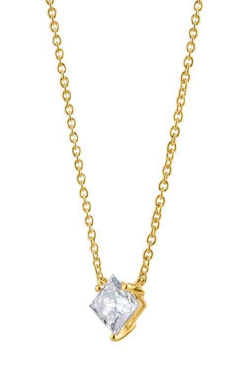 Shop Lightbox 1-carat Princess Cut Lab-grown Diamond Pendant Necklace In White/14k Yellow Gold