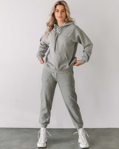 Shop Rebody Active Rebody Lifestyle French Terry Sweatpants In Heather Grey/white