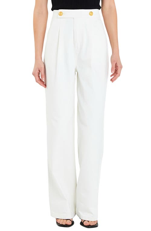 Button Detail Wide Leg Jeans in Off White