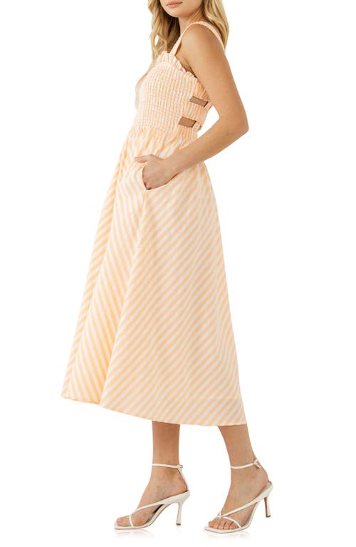 English Factory Stripe Smocked Midi Sundress In White/coral