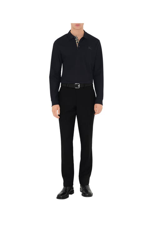 Burberry Ekd Long-sleeve Polo Shirt In Coal Blue