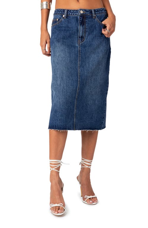 EDIKTED Mirah Raw Hem Denim Midi Skirt Dark-Blue-Washed at Nordstrom,