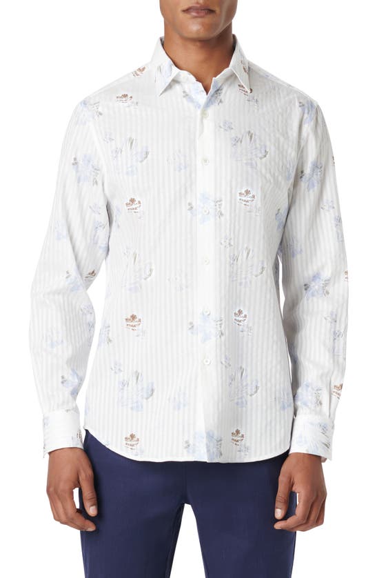 Shop Bugatchi Julian Floral Stripe Button-up Shirt In Sky