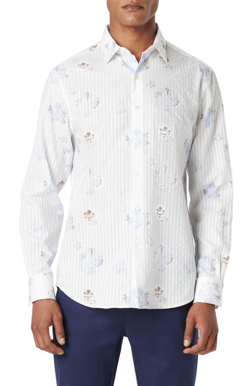 Bugatchi Julian Floral Stripe Button-Up Shirt Sky at Nordstrom,