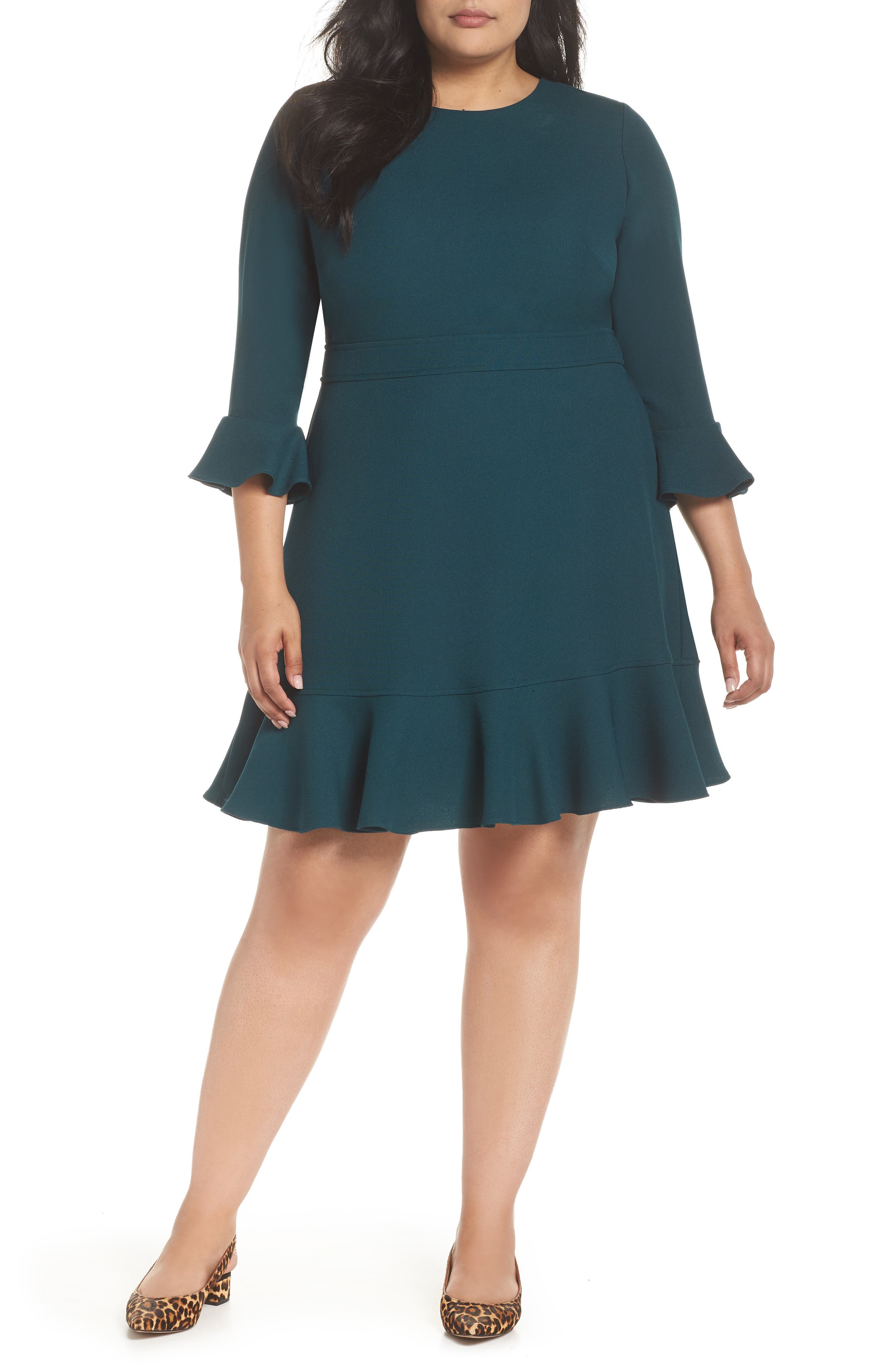 bell sleeve fit and flare dress