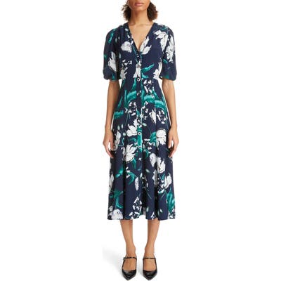 Erdem Half Sleeve Woven Midi Dress, US / 10 UK - Blue