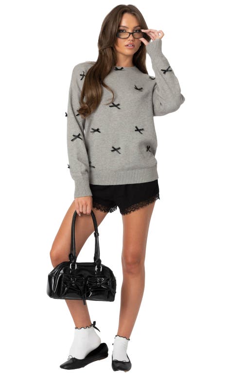 Edikted Satin Bow Oversized Sweater In Gray-melange