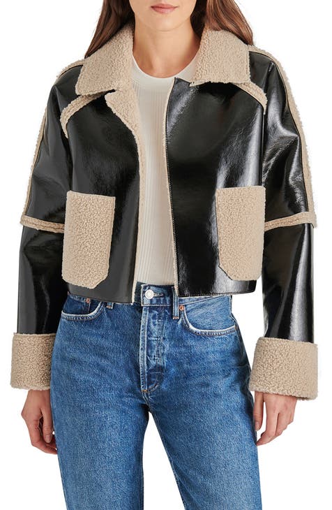 Salma Faux Leather & Faux Shearling Crop Jacket