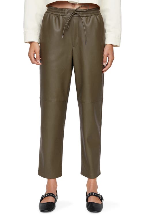 MANGO Drawstring Waist Faux Leather Tapered Leg Ankle Pants in Khaki at Nordstrom, Size Medium