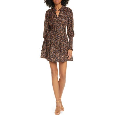 Nicholas Floral Long Sleeve Belted Silk Minidress, Black