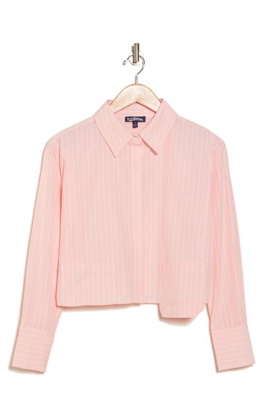 Freshman Pinstripe Long Sleeve Crop Button-up Shirt In Light Peach Stripe